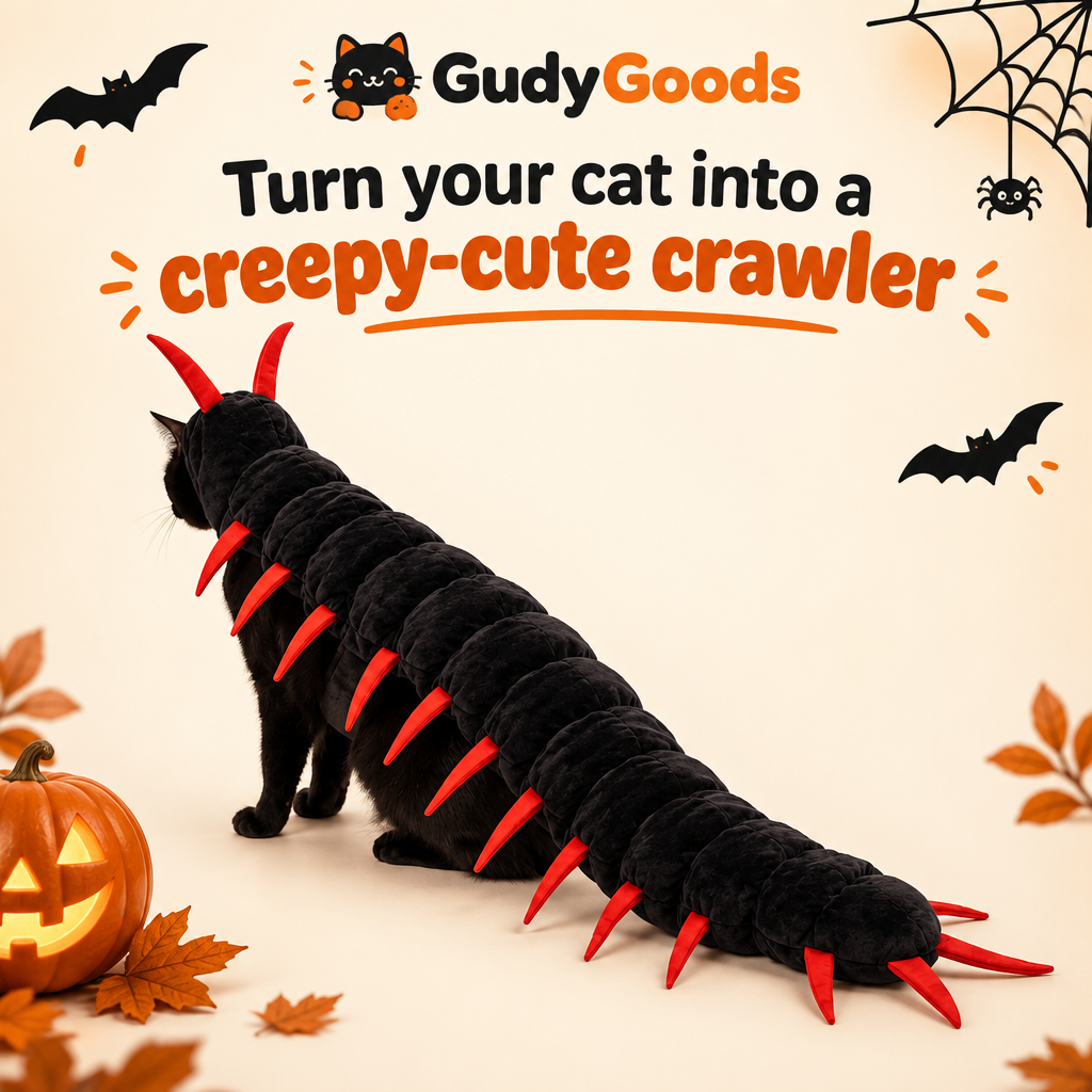 GudyGoods cat wearing the creepy-cute centipede Halloween costume