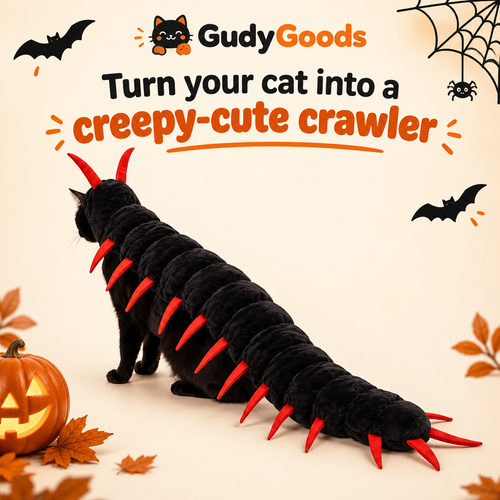 GudyGoods cat wearing the creepy-cute centipede Halloween costume
